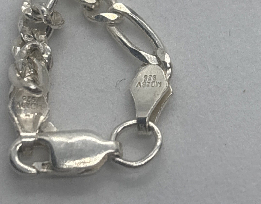 Vintage Sterling Silver Multi Stone Chunky Pendant On 21” Figaro Chain 20.8 Gr