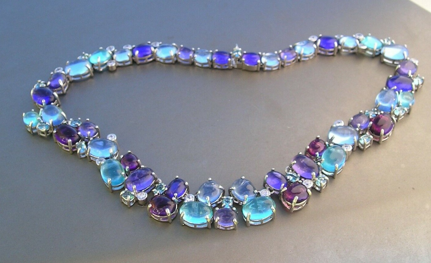 Stunning Vintage Purple Blue Glass Cabochon Open Back Statement Necklace