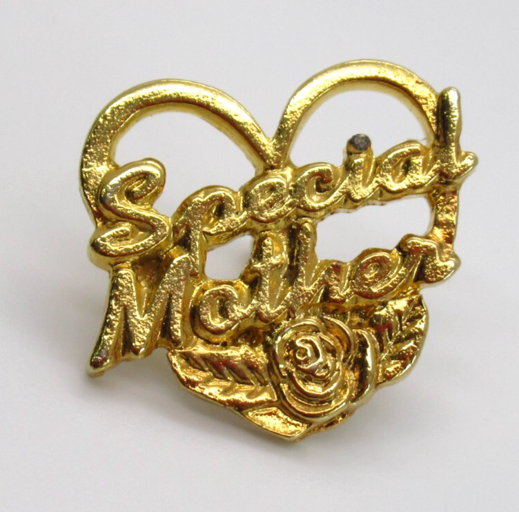 Special Mother Pin Gold Tone Heart Rose Design Vintage Lapel Pin Wear from Age