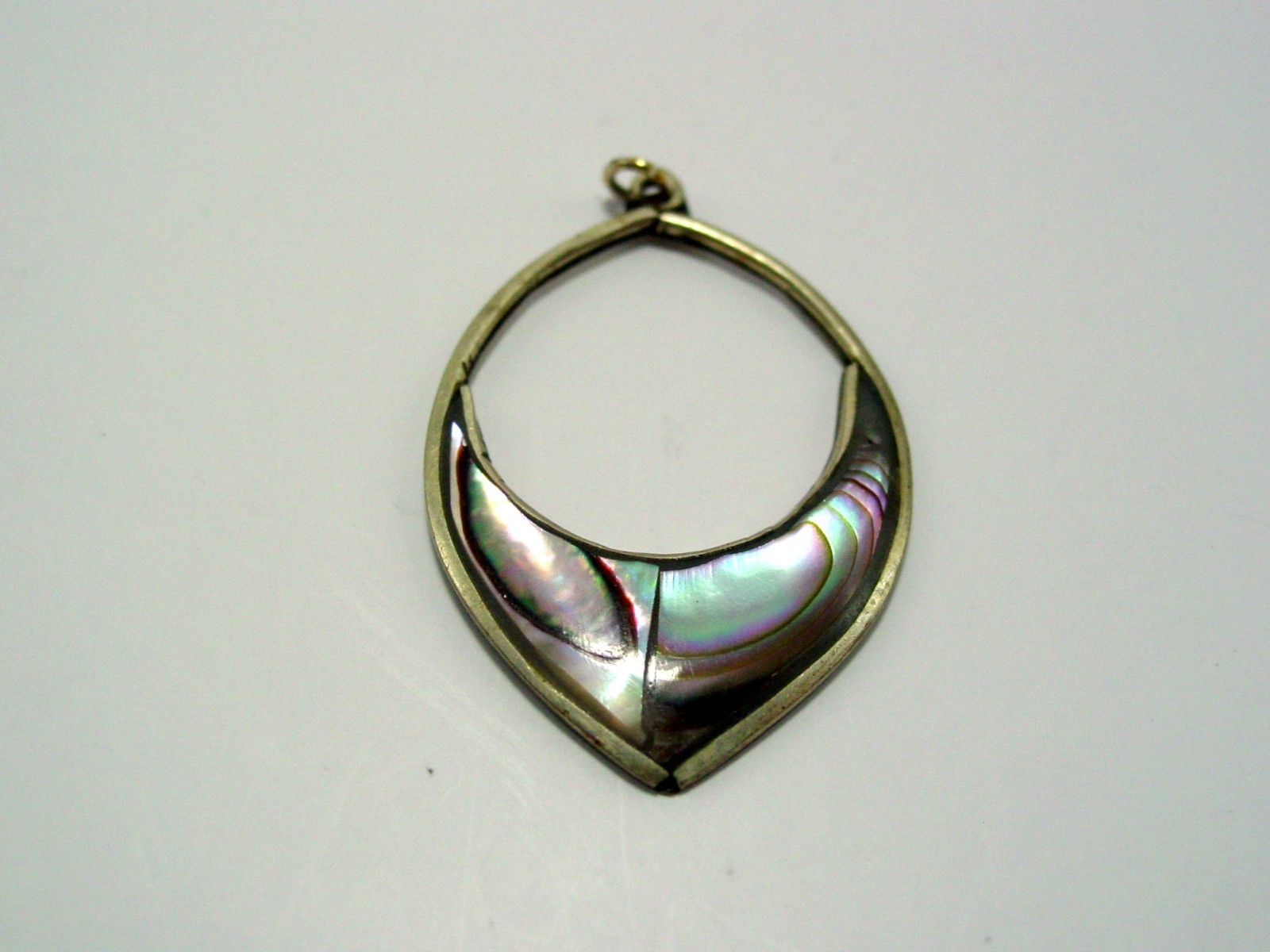Vintage Sterling Silver Abalone Inlay Teardrop Pendant Marked