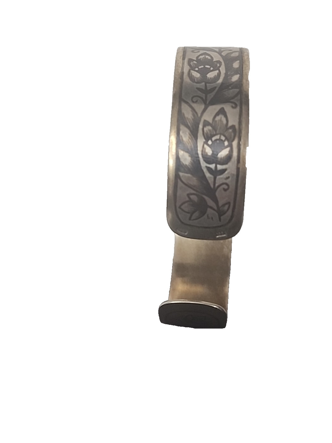 Vintage Soviet era 875 Sterling Silver Cuff Bracelet Niello Floral Design russia