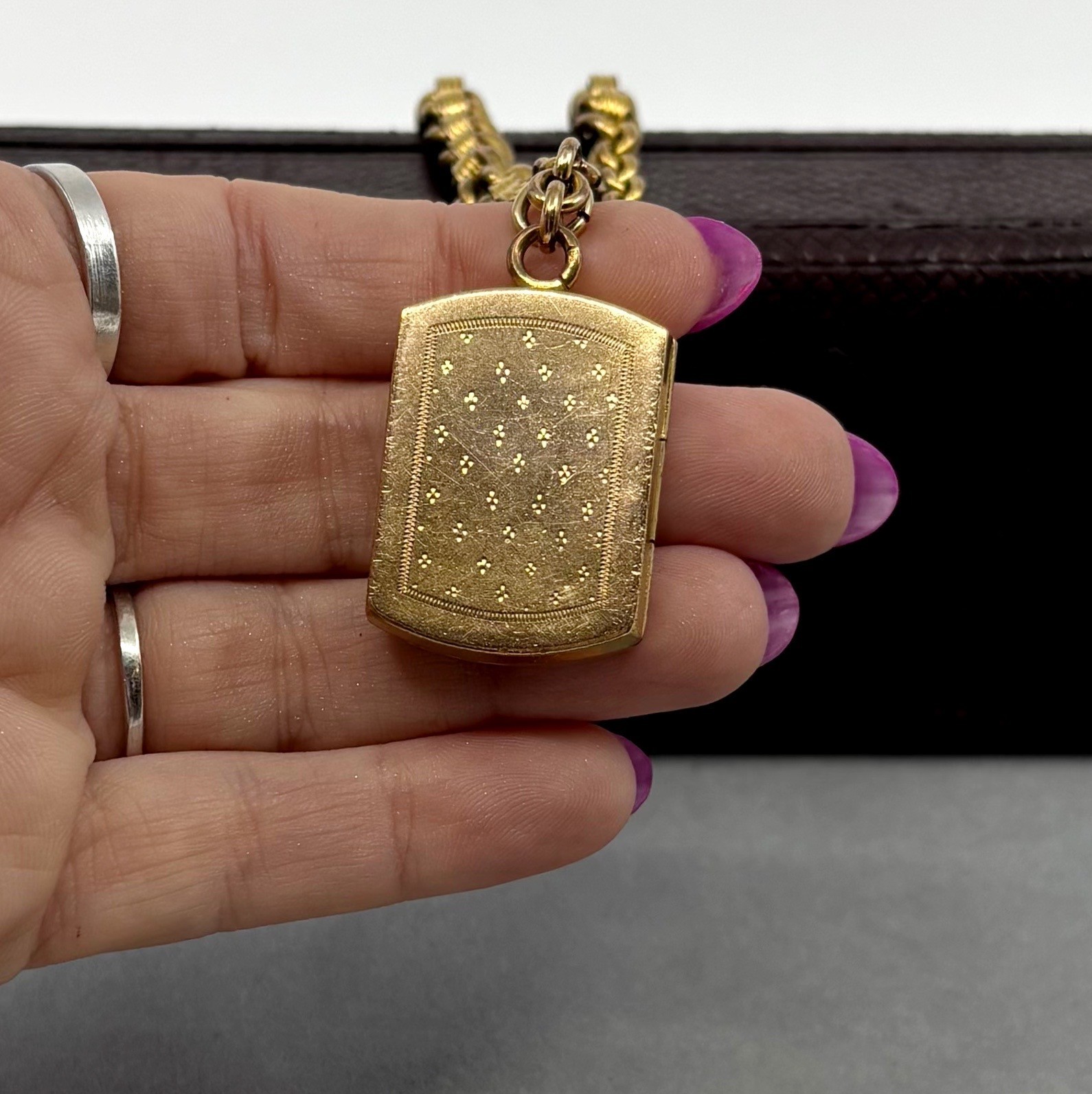 Antique Victorian Gold Filled Watch Chain Fob Locket Necklace Dog Clip