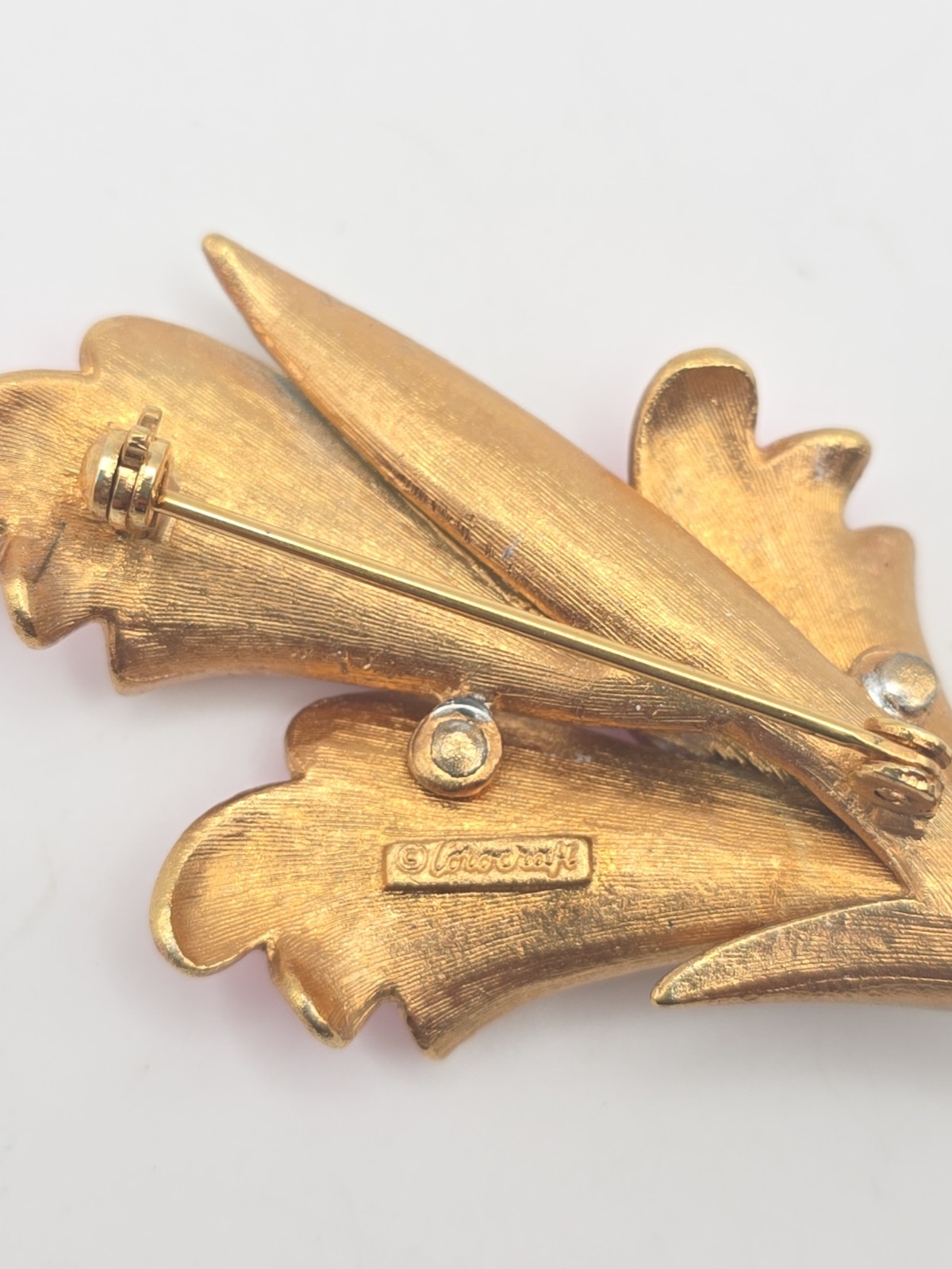 Vintage Corocraft Enameled Pink Purple Lily Orchid Retro Brooch Gold Tone Signed
