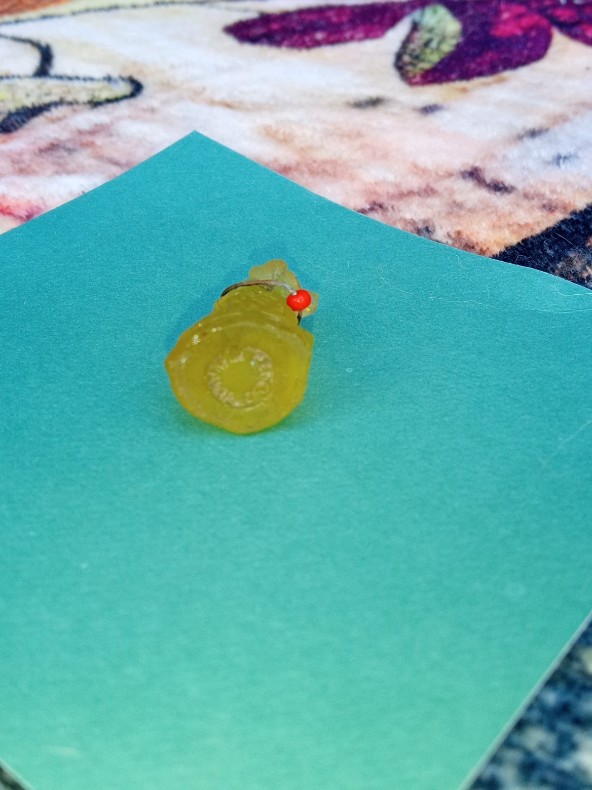 Antique, Vintage Czech Yellow Dog Cracker Jack Glass Charm, Prize, 1″