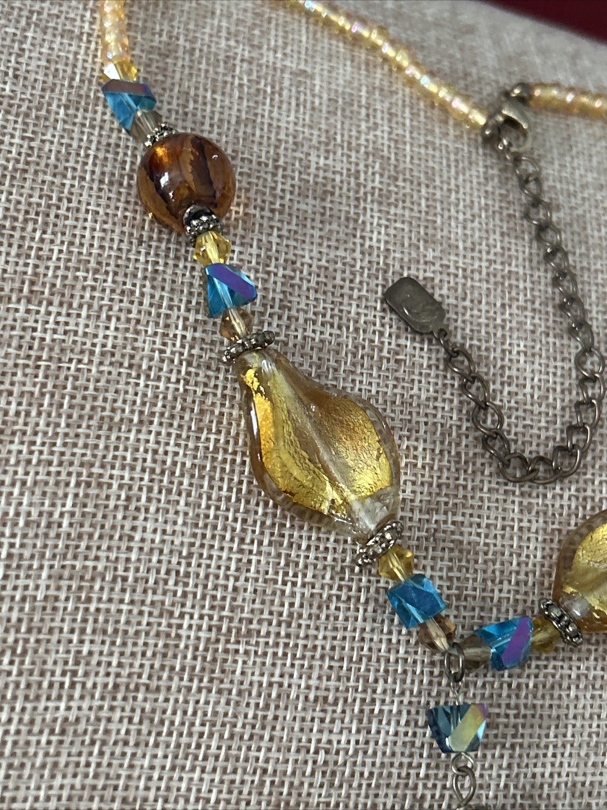 You & I Signed Vintage Boho Chunky Bead Multicolor Necklace Gold Tone Adj 19”