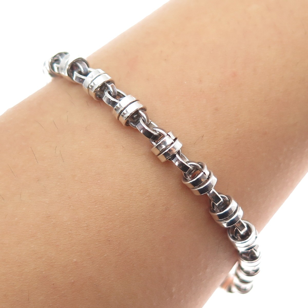 925 Sterling Silver Vintage Modernist Anchor Link Oxidized Bracelet 6.75″