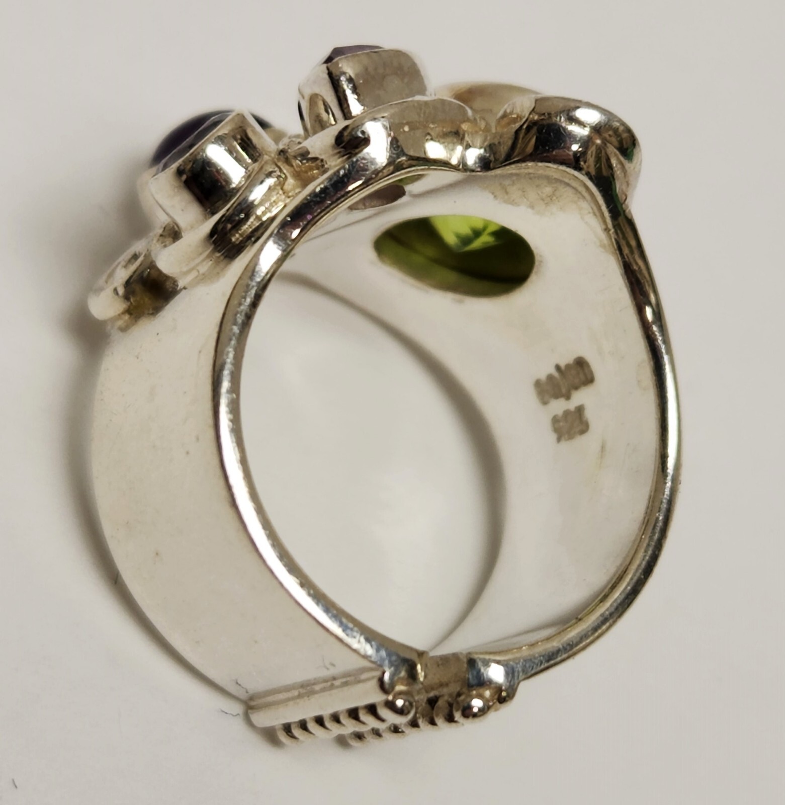 Sajen Bezel Set Peridot Iolite Amethyst 925 Sterling Silver Ring US size 5