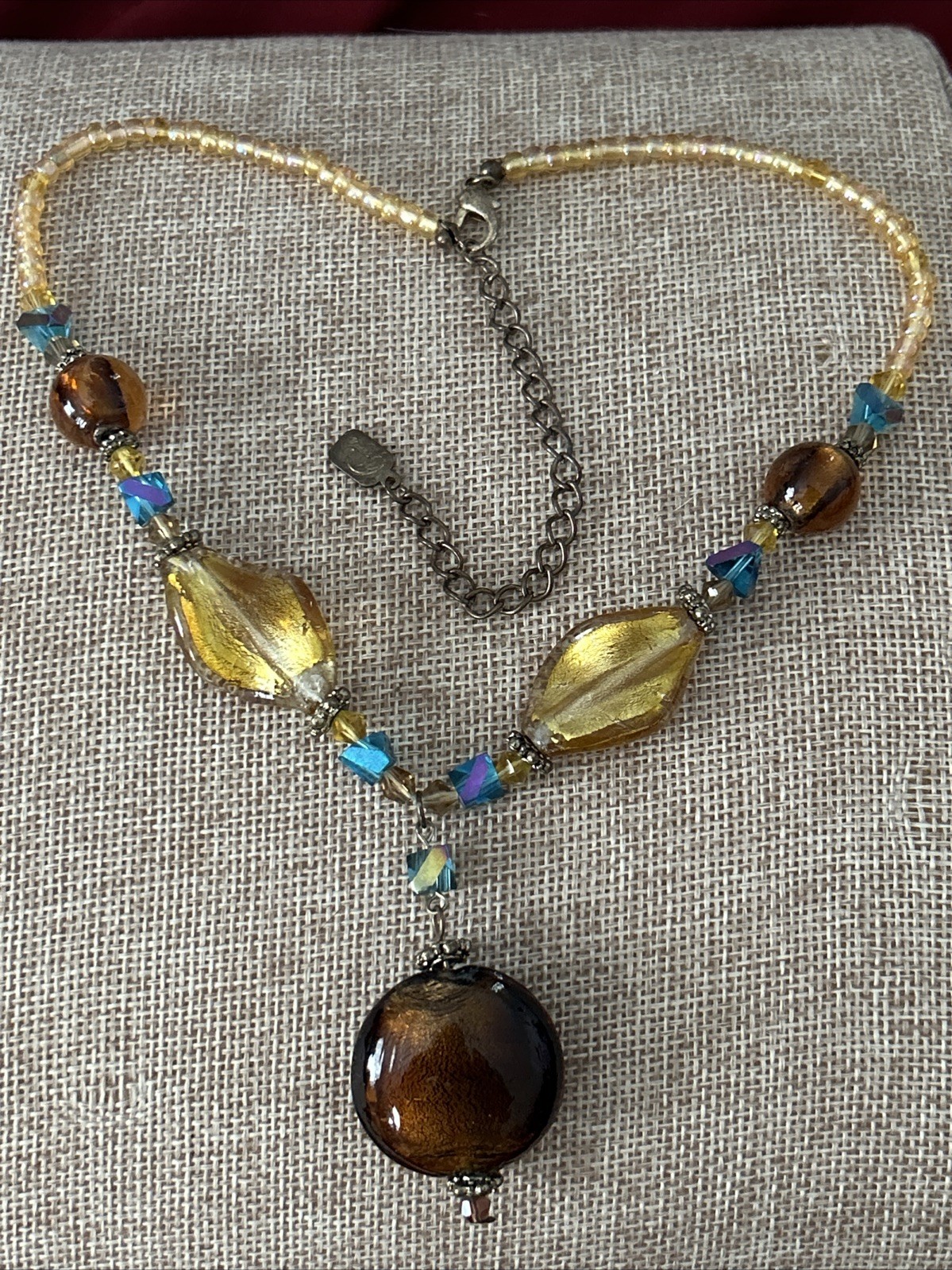You & I Signed Vintage Boho Chunky Bead Multicolor Necklace Gold Tone Adj 19”