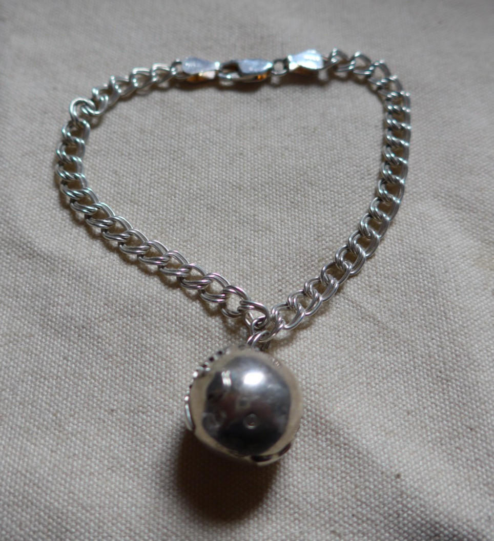 vtg Sterling Silver Round Globe Jingle Bell Charm Starter Bracelet 7″ 13.5g