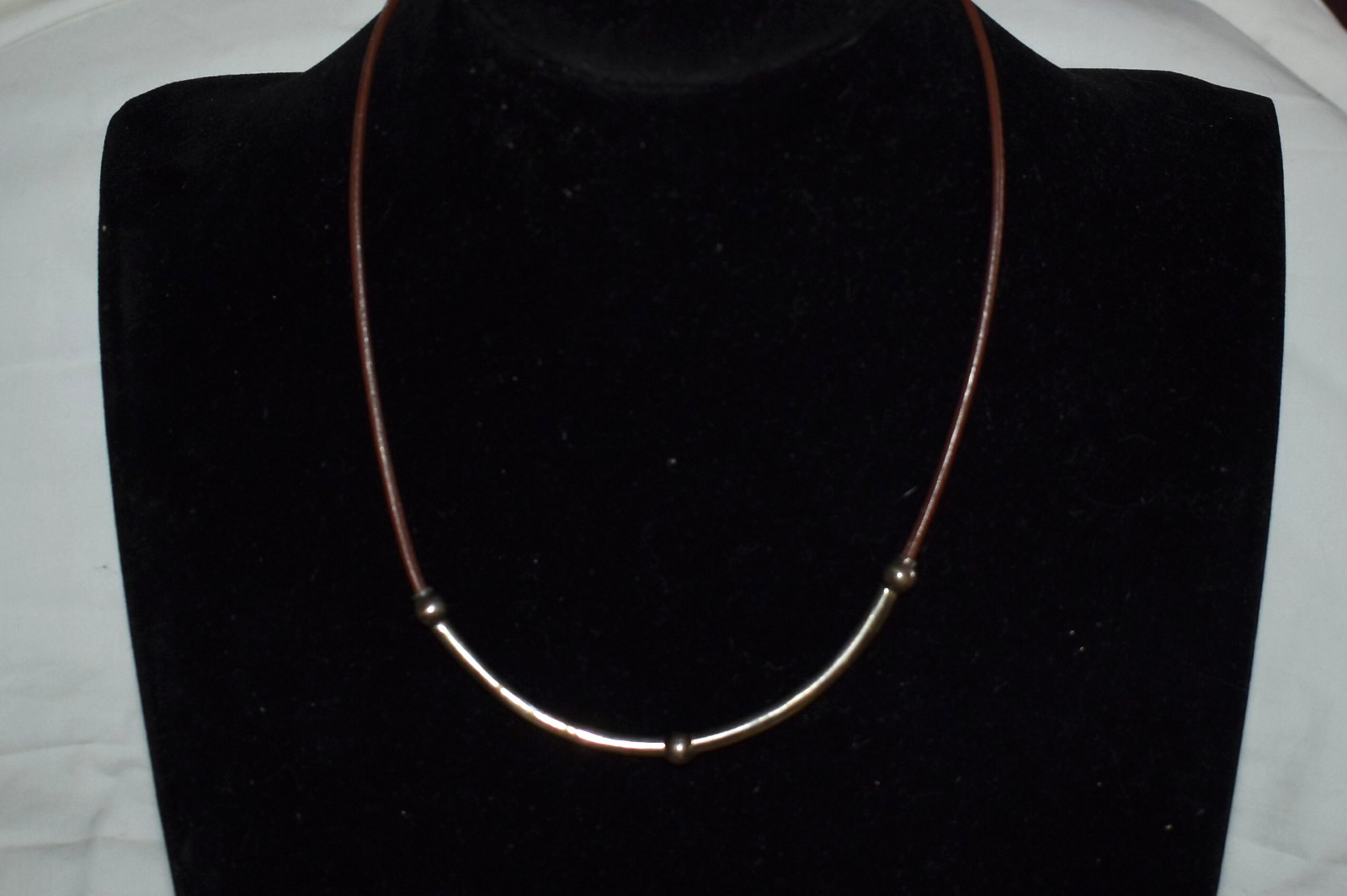 Vintage Mexico Sterling Silver 925 Brown Leather Cord Necklace Choker Unisex B1