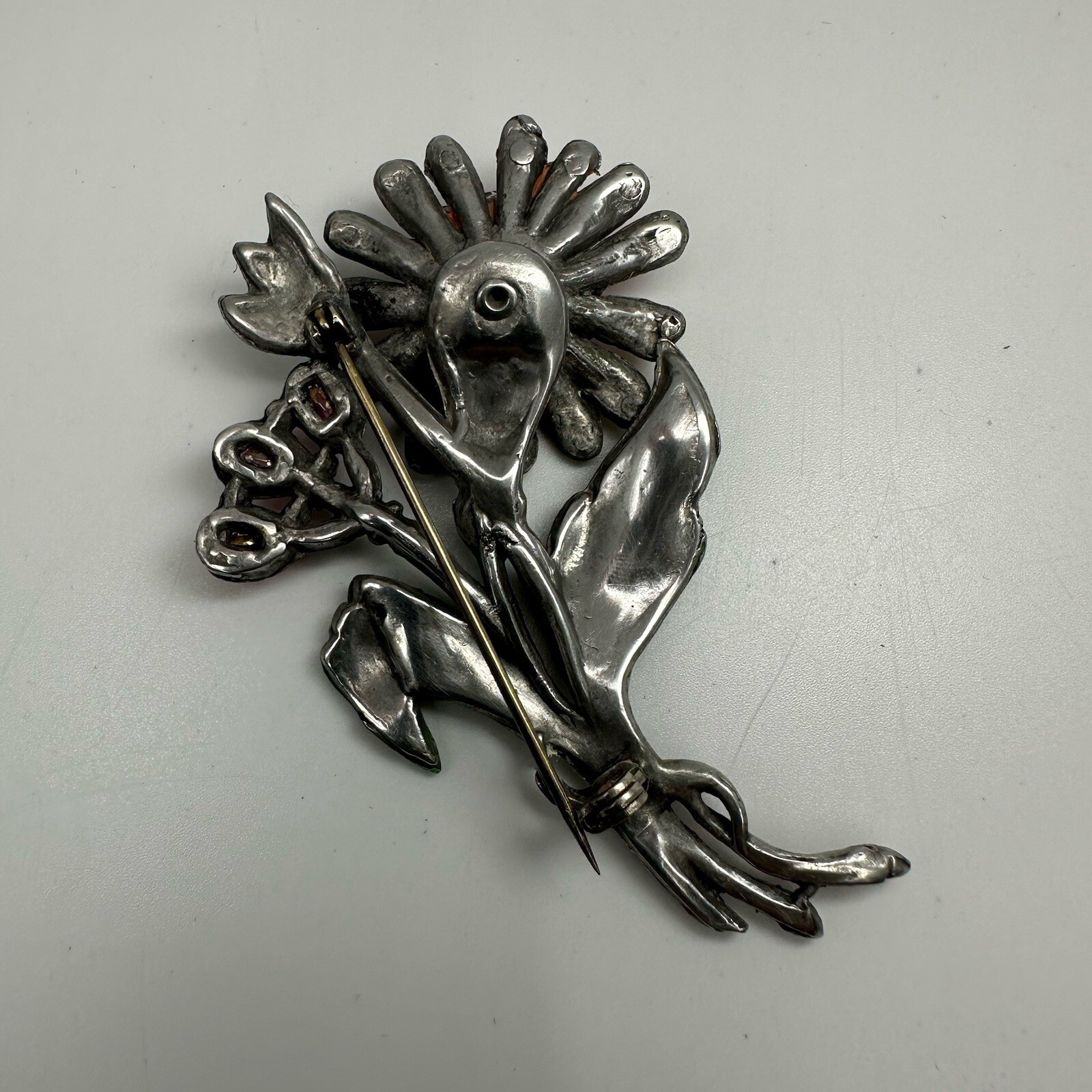 Vintage Art Deco Enamel Flower Brooch Trifari / Coro Style Pot Metal Spray Pin