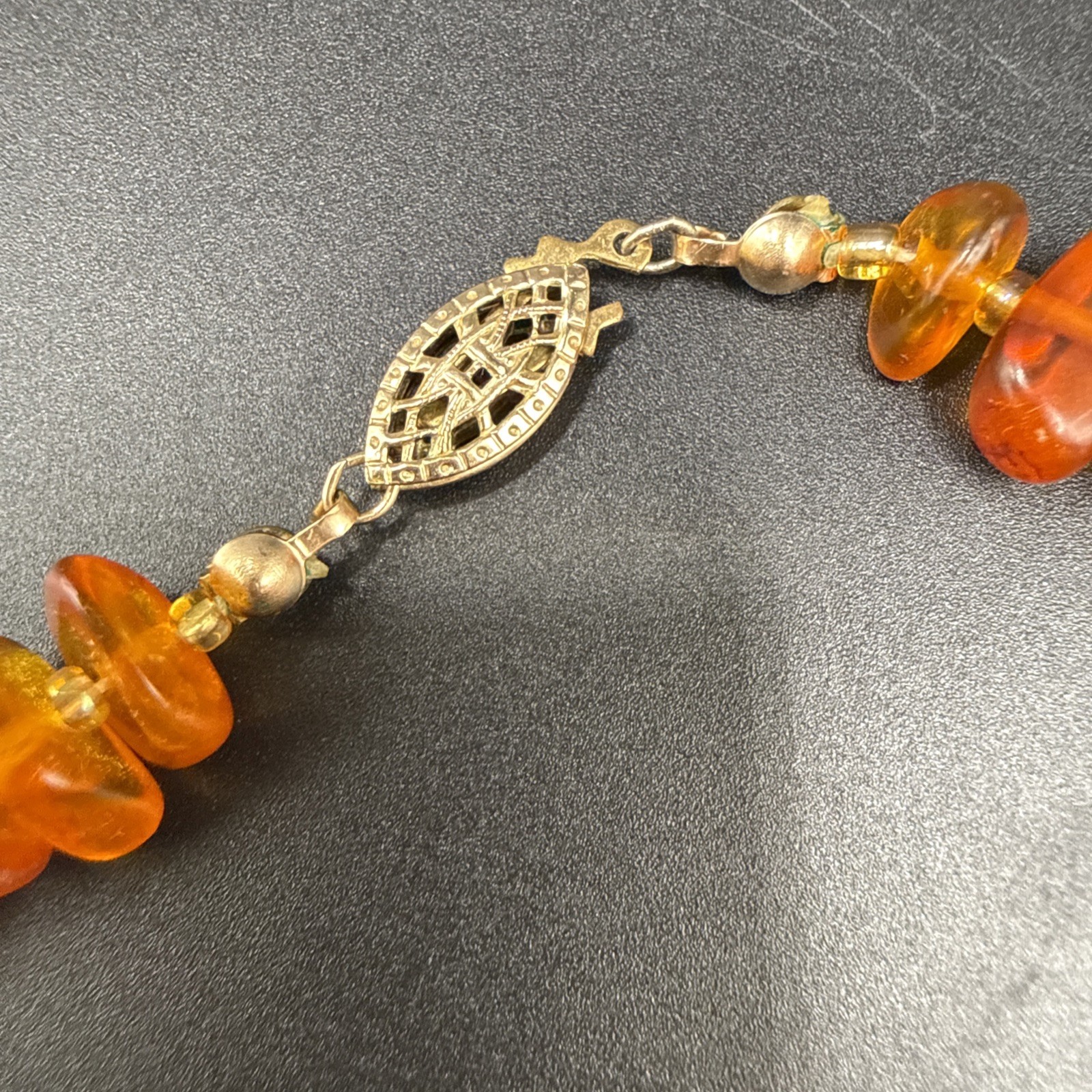 Vintage Honey Amber Bead Necklace 14K Gold Filled Clasp Inclusions Warm 20”