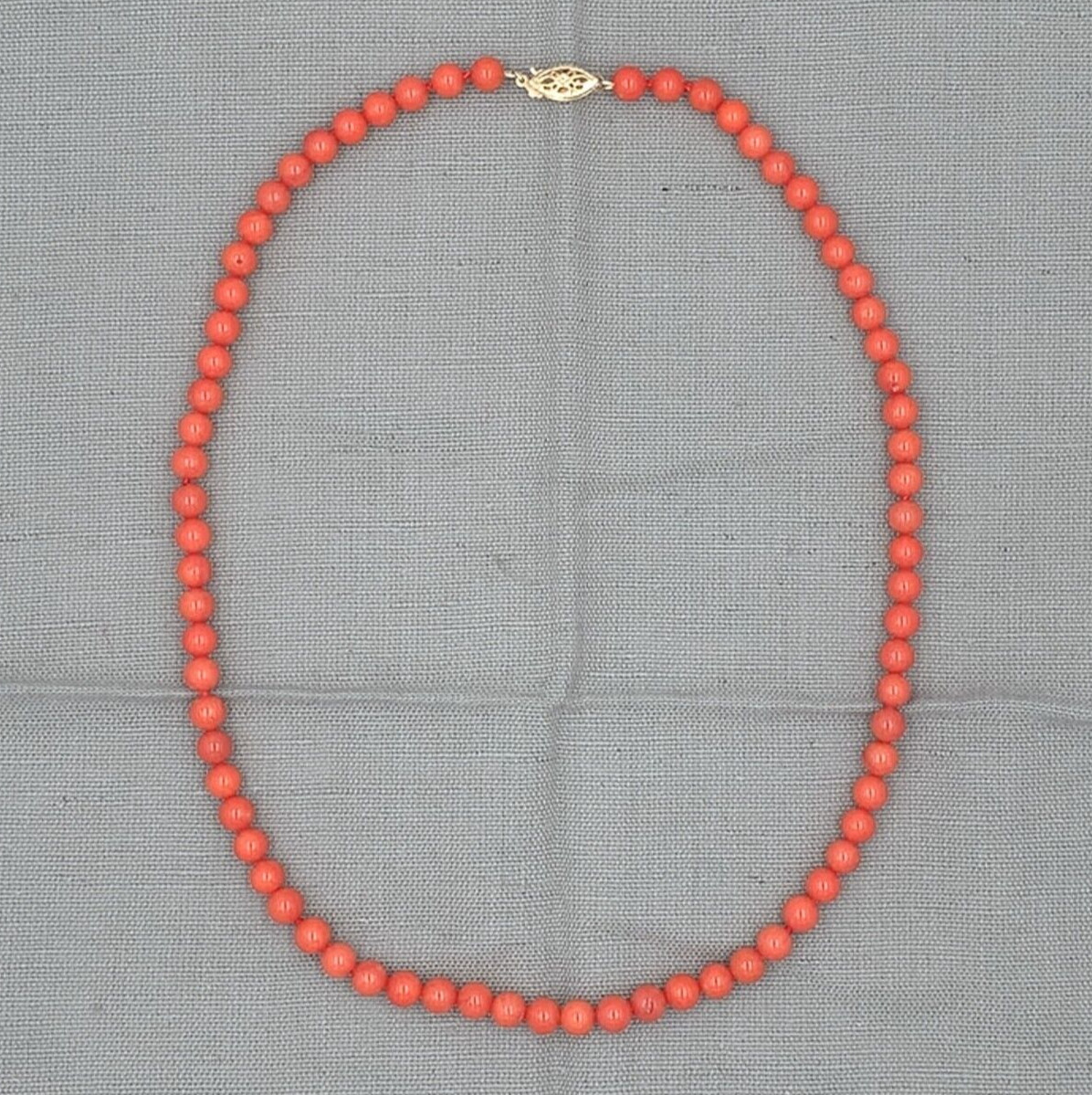 Genuine Natural Ox Blood Red Coral Bead Necklace 5mm Beads w/ 14k Clasp (#J6982)