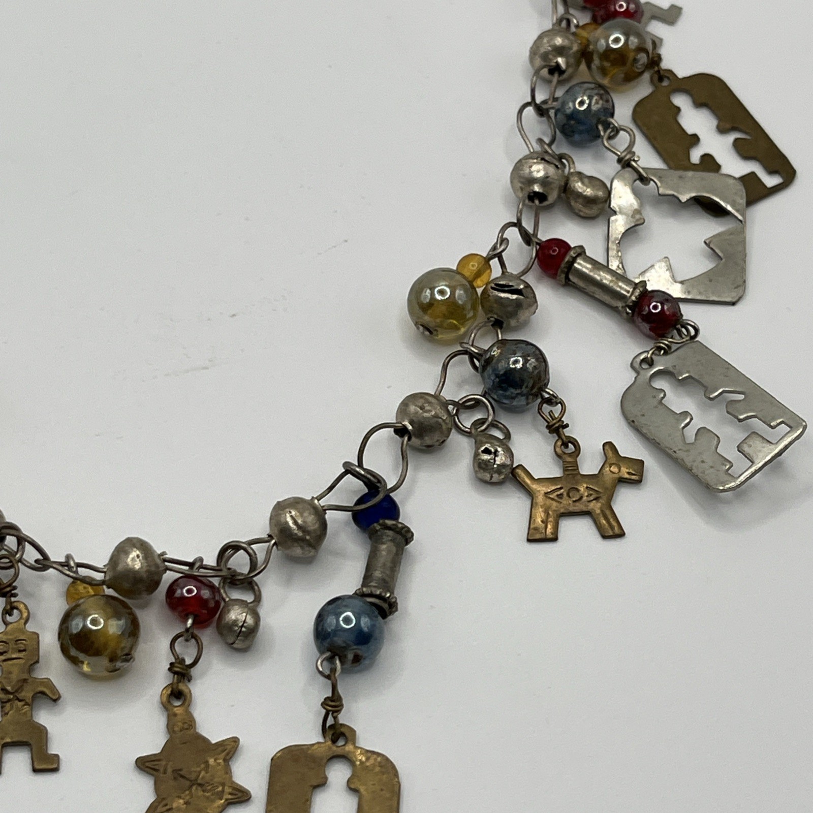 Vintage Guatemalan Chachal Necklace Thunderbird Horse Charms Silver Tone 22″