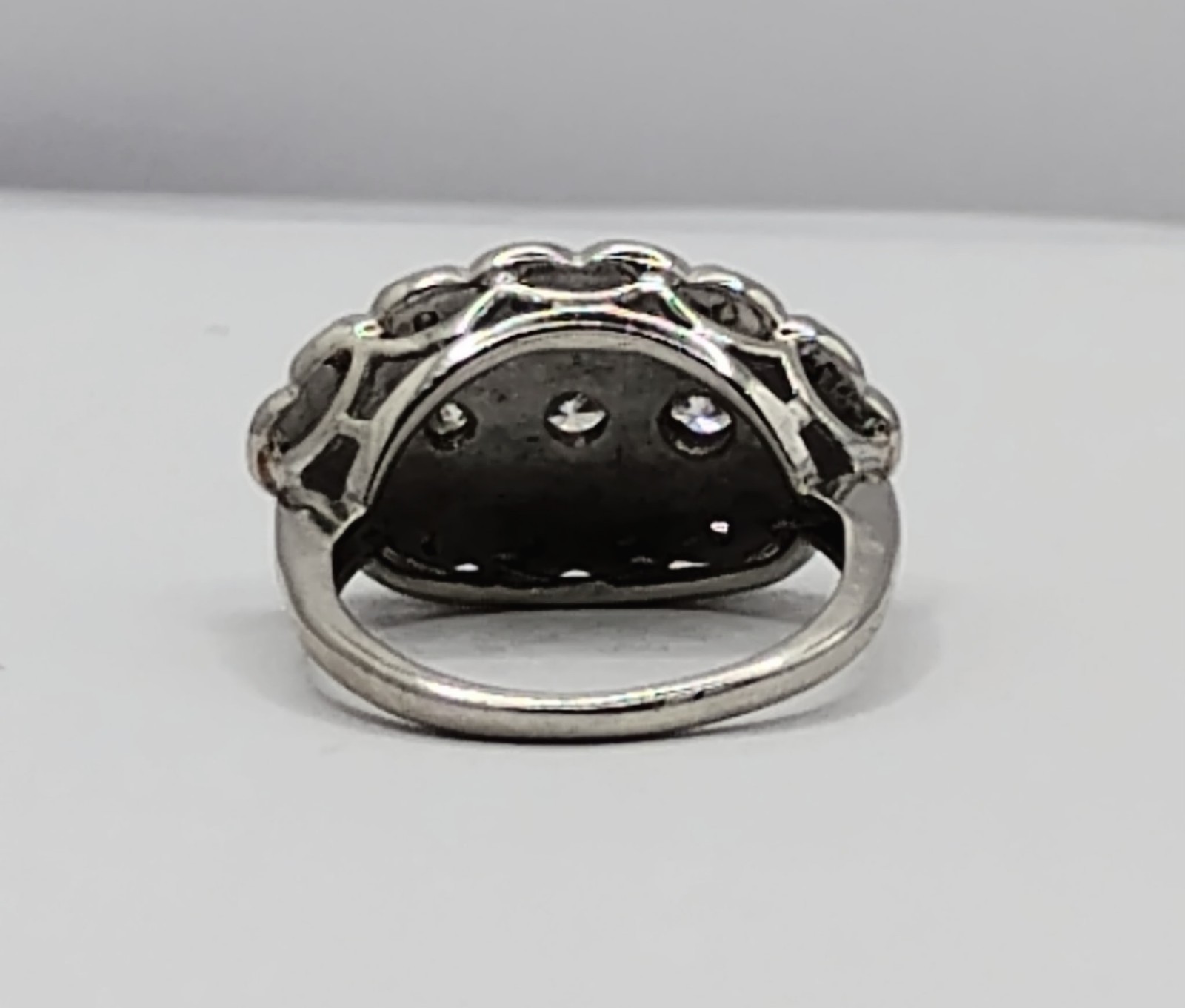 $7,500 1.00ctw ANTIQUE 3-STONE HALO WOMANS 14K WHITE GOLD THREE ROW DIAMOND RING
