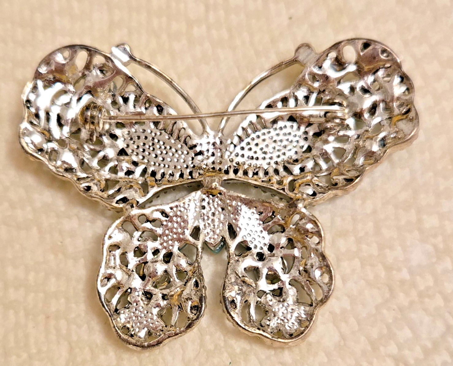 Vintage Blue & Teal Rhinestone Prong Set Butterfly Brooch
