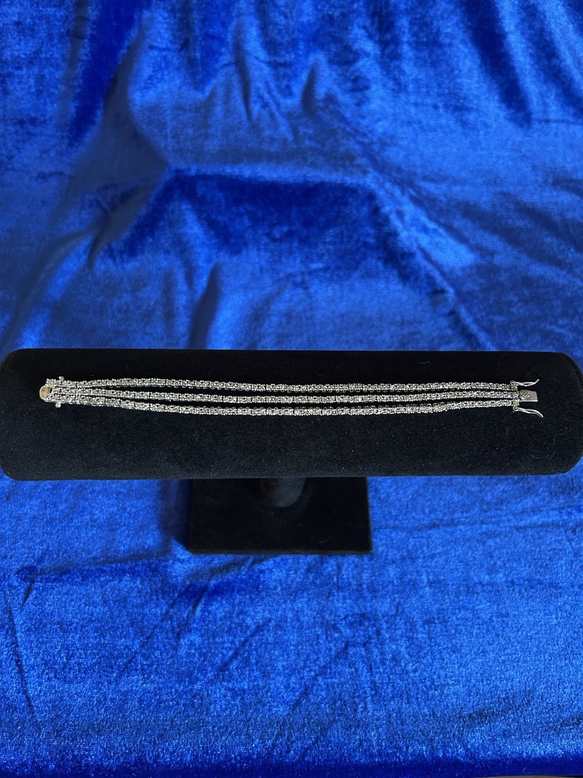 Vintage Sterling Silver Triple Strand Diamond Tennis Bracelet Size 6.75 Nice One