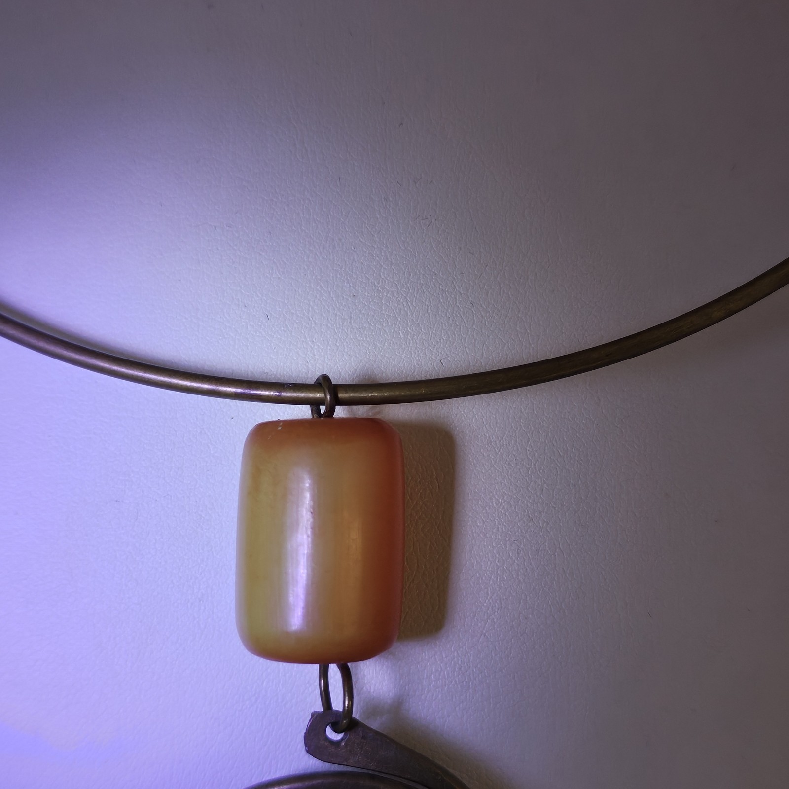 African Amber Brass Spiral Pendant Necklace Butterscotch Phenolic Resin Tribal