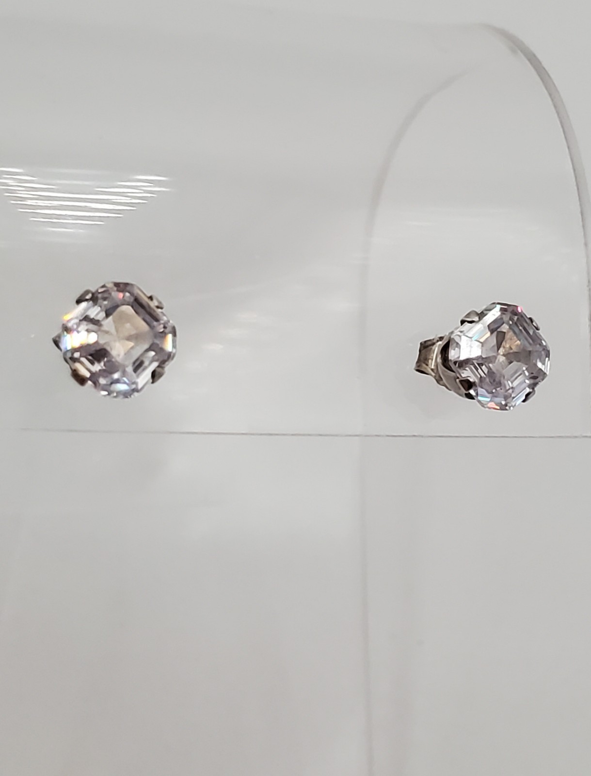 925 C Signed 5mm CZ Sterling Silver Square Faceted Cushion Cut Stud Estate Glam
