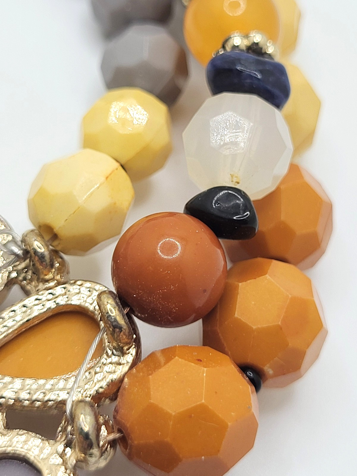 NENA Statement Natural & Acrylic Stone Choker Layered Faceted Beads & Pendant