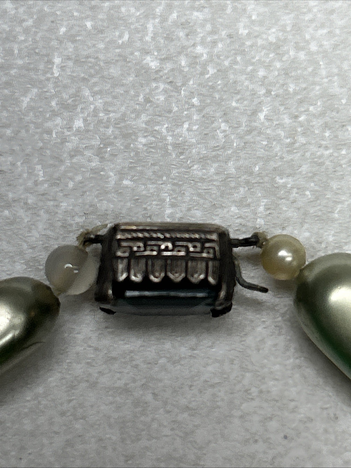 Vintage Beaded Bracelet With Sterling Clasp And Simulated Emerald