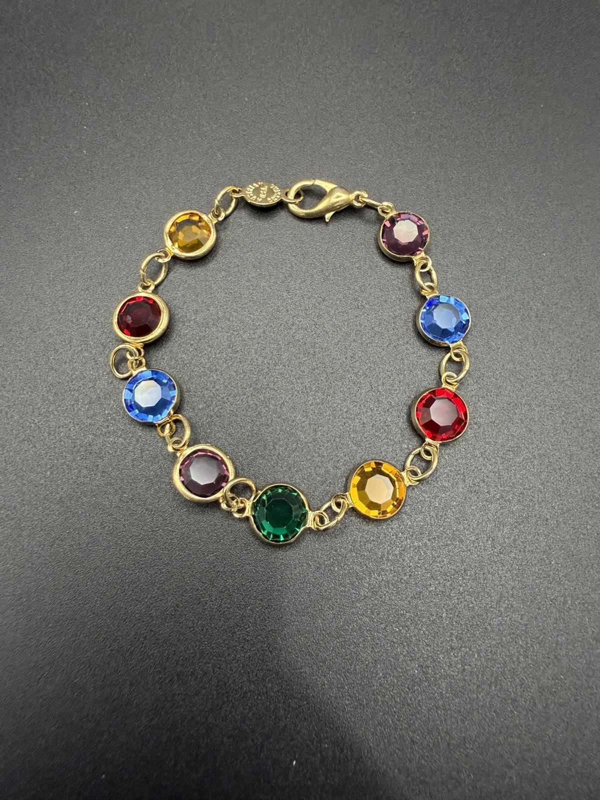 Vintage Austrian Crystal USA Signed Multi color Crystal Bracelet 7.5”