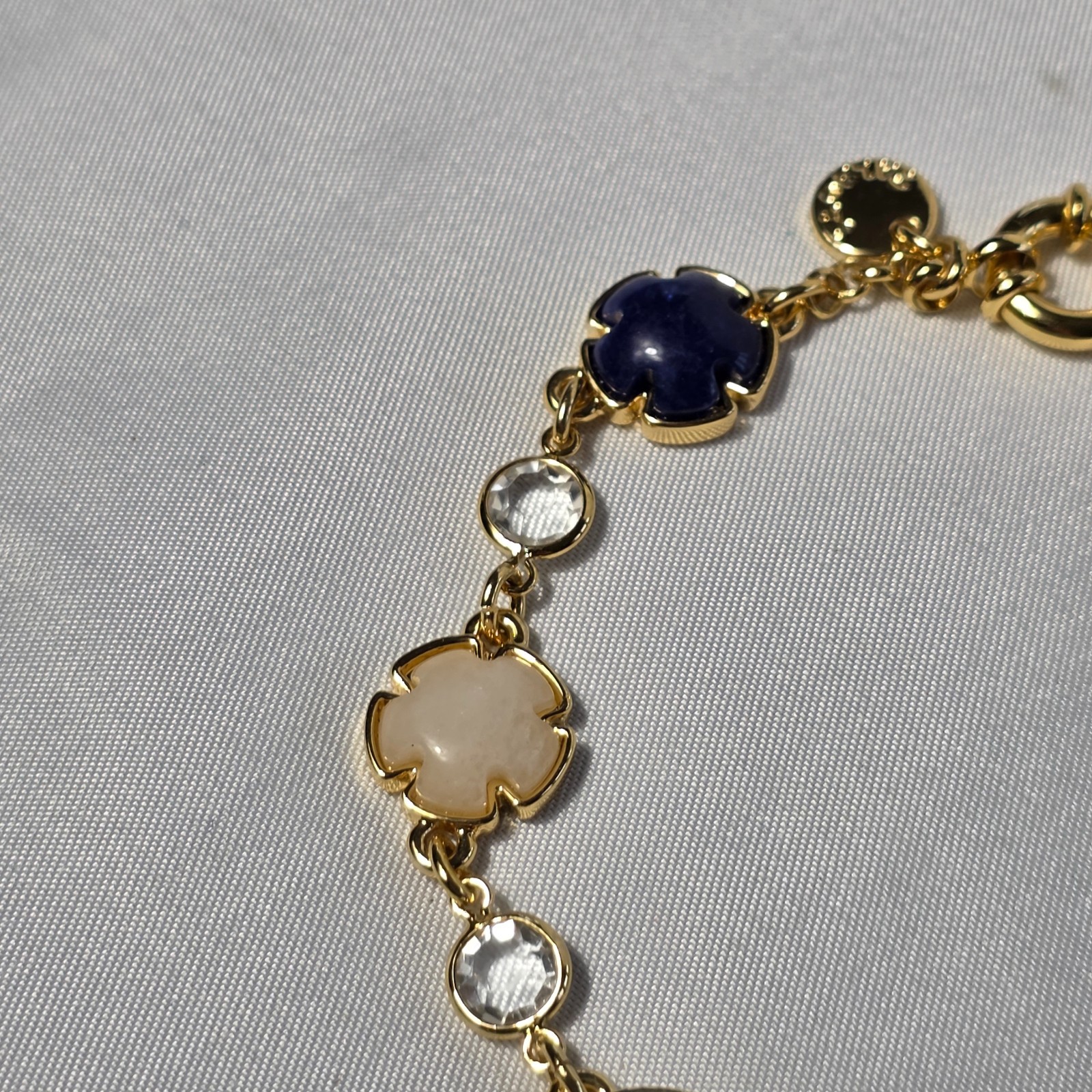 Talbots Floral Stone Bracelet Floral Shaped White & Navy Stone Inlays & Crystals