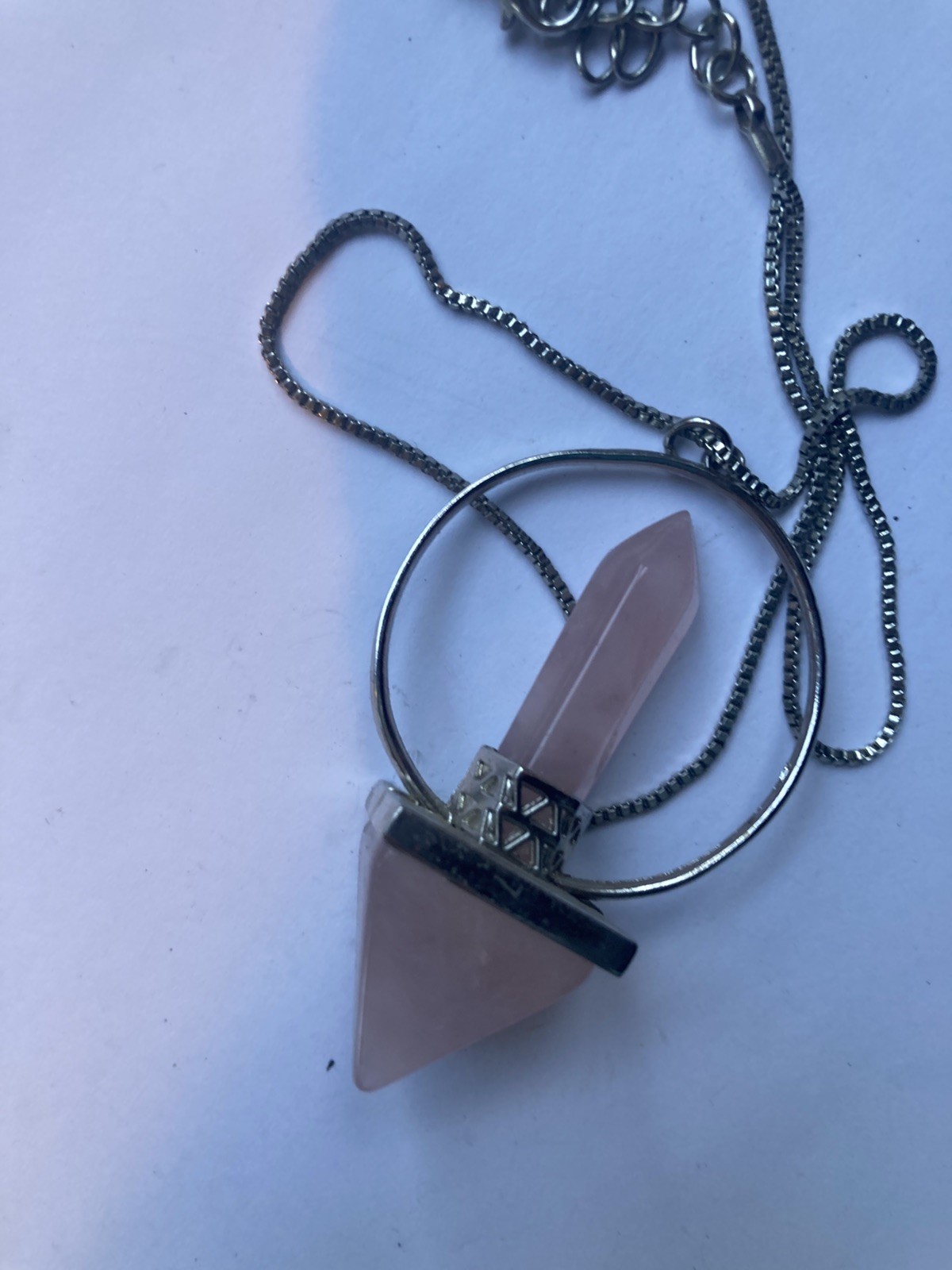 Large Rose Quartz Silver Tone Stone Necklace Clarity Beauty Peace Stunning