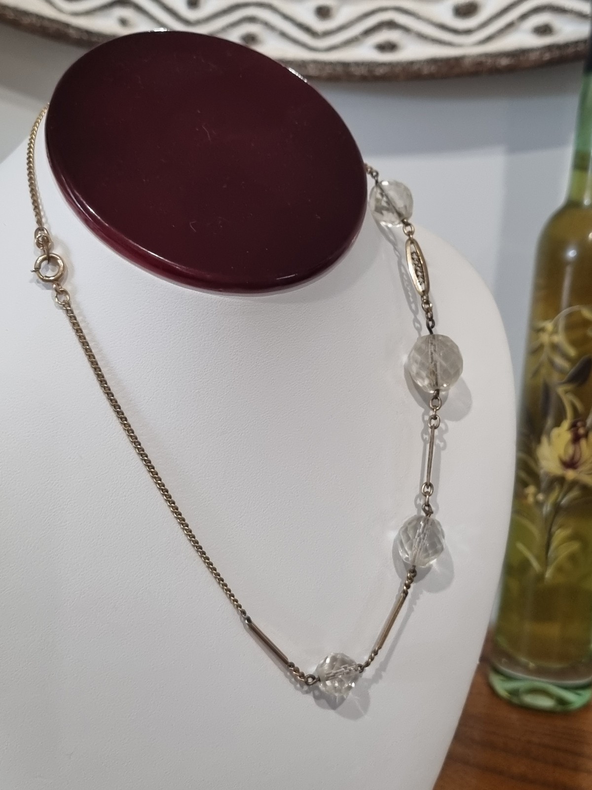 Antique 12k Rose Gold Filled 1930s Deco crystal ball faceted necklace See Video