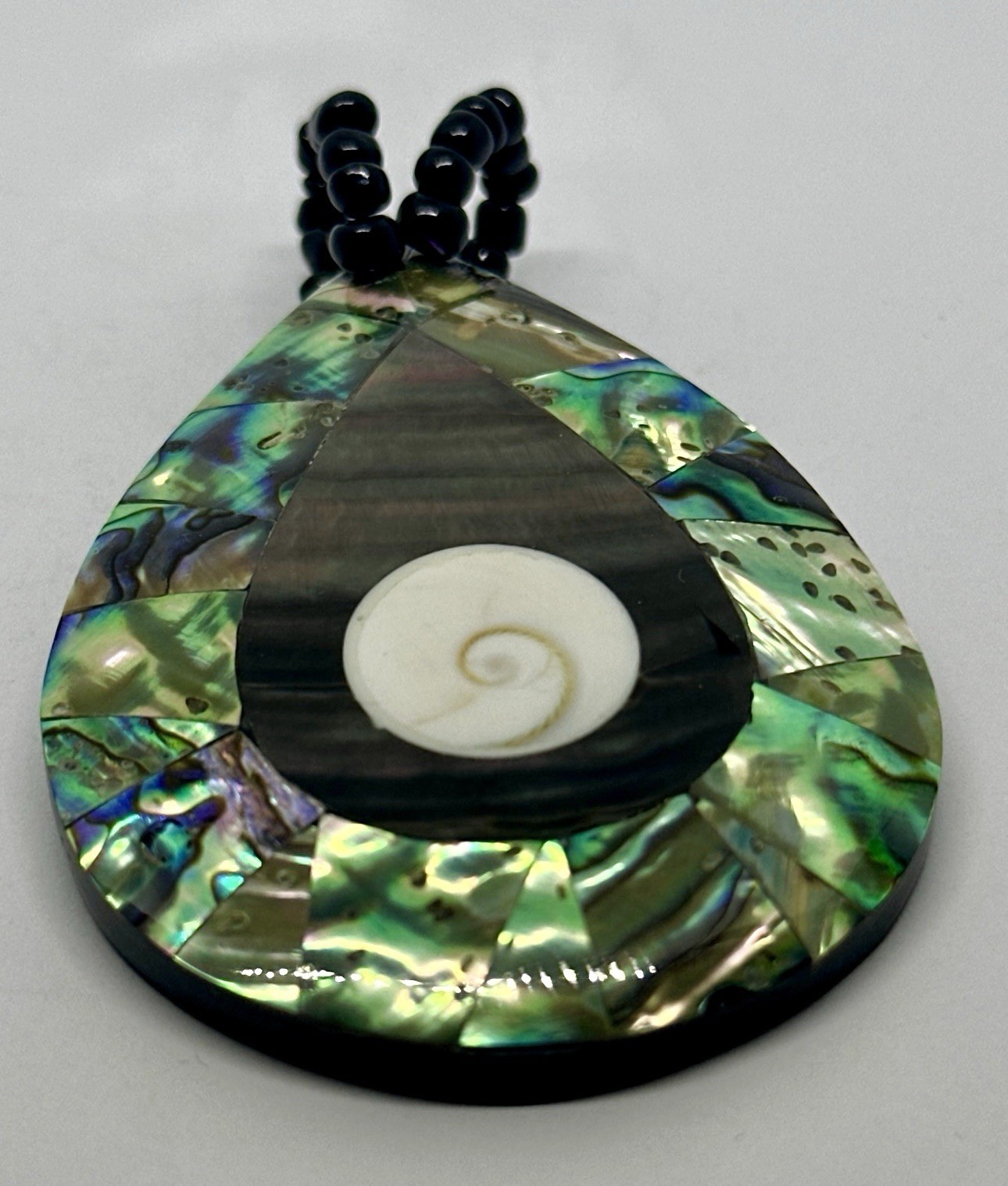 Mother of Pearl Abalone Inlay Pendant Black Seed Bead Large Pendant Only