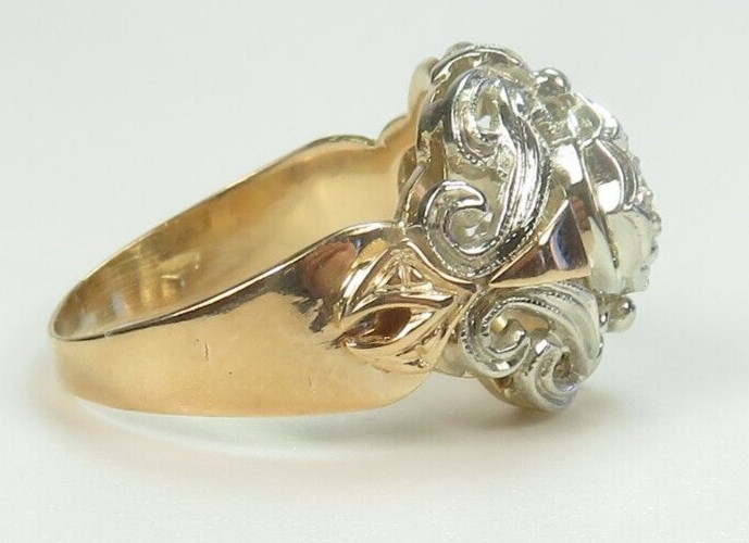 Antique 1920’s Diamond Unisex Engagement 17K Two Tone Ring Size 7.25 UK-O Deco