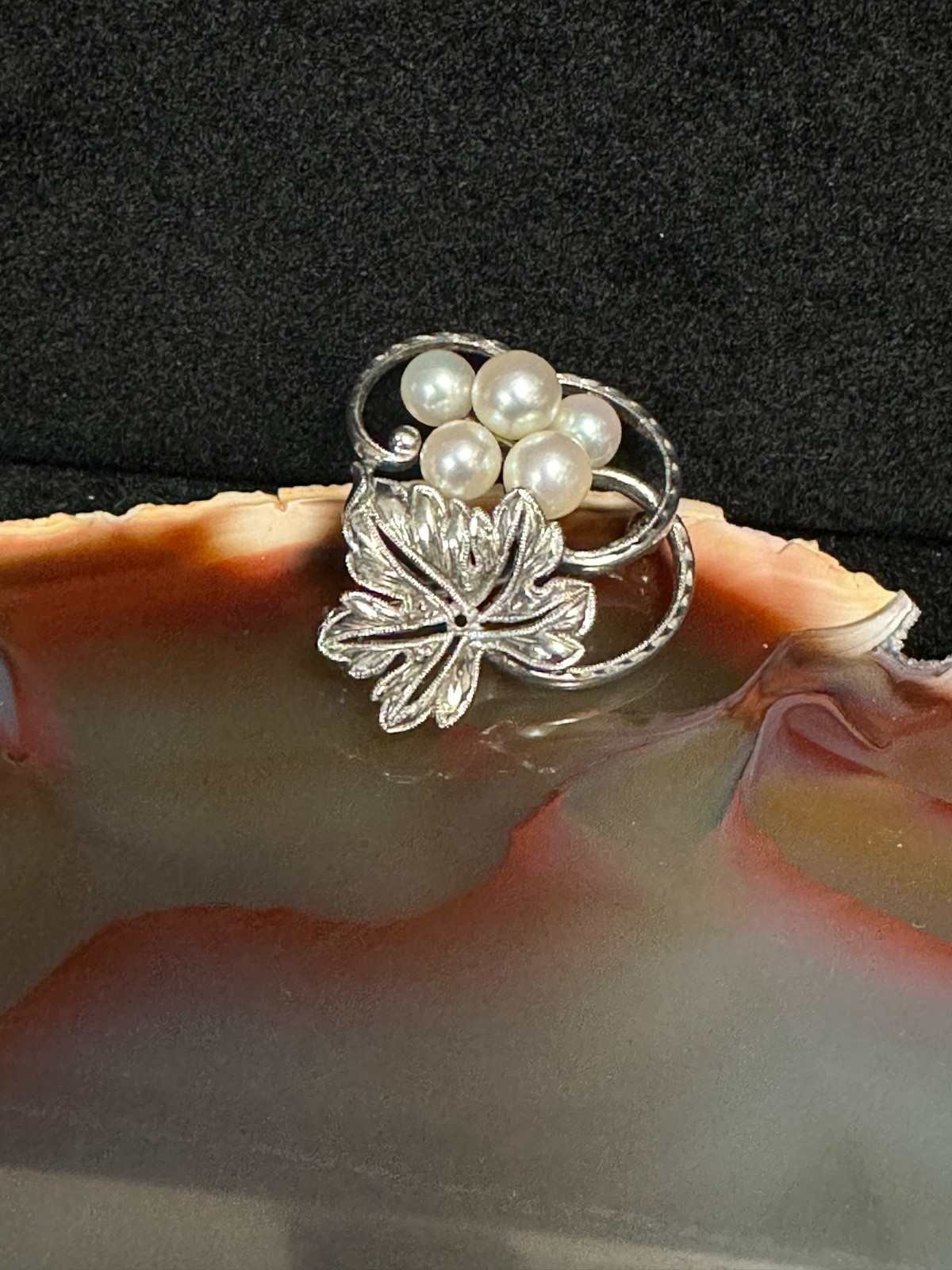 Mikimoto Sterling Pearl, Grape Leaf Pin
