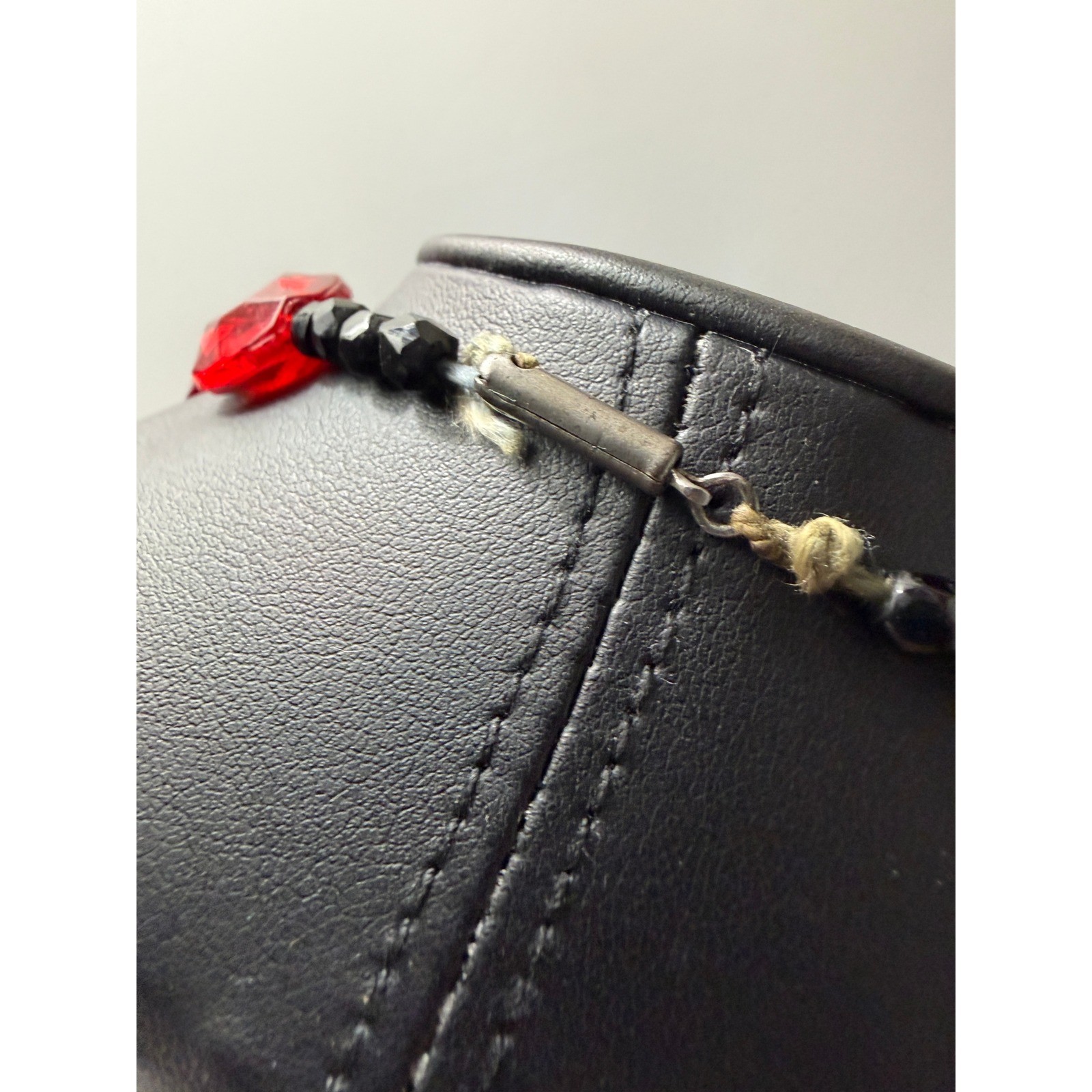 Vintage Glass Bead Necklace Red Black Faceted Oval Statement