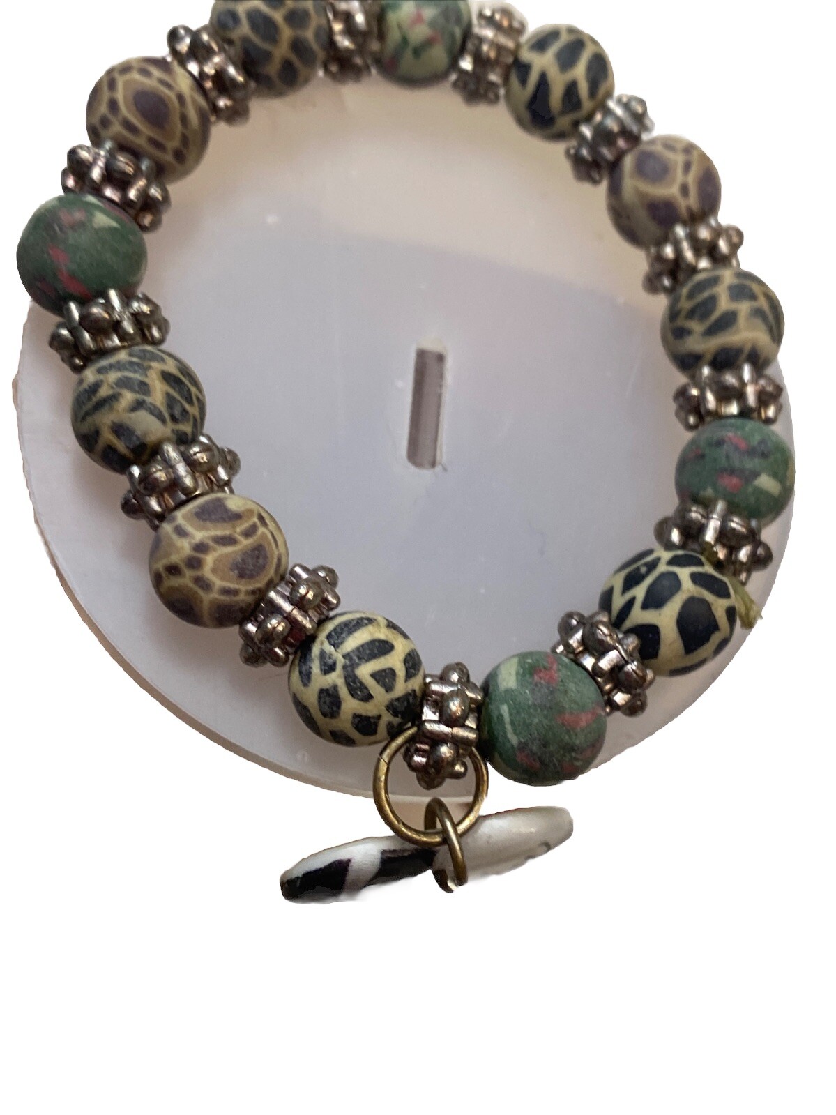 Charm Stretch Beaded Bracelet 7 Silver Heather