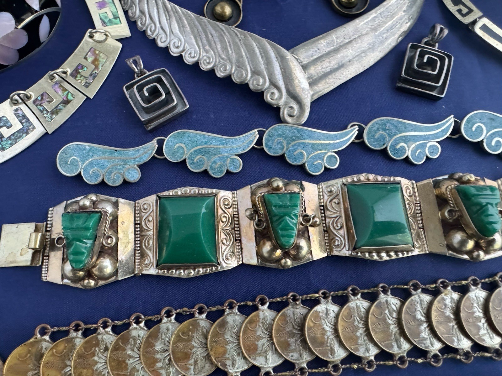 Vintage Jewelry Lot Mexico Alpaca Boho Ethnic Tribal Runway 30 Pc Bracelet Nlace