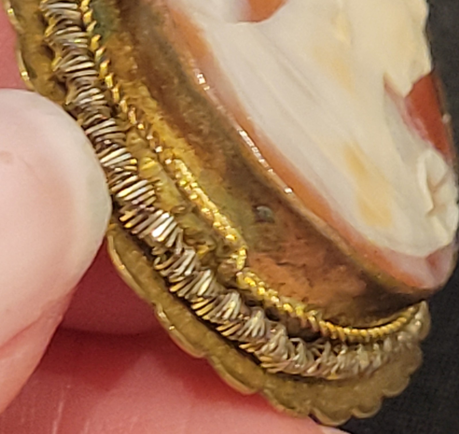 Oval Cameo Portrait Brooch Pin, Scalloped Gold-Tone Frame, White & Brown – Read