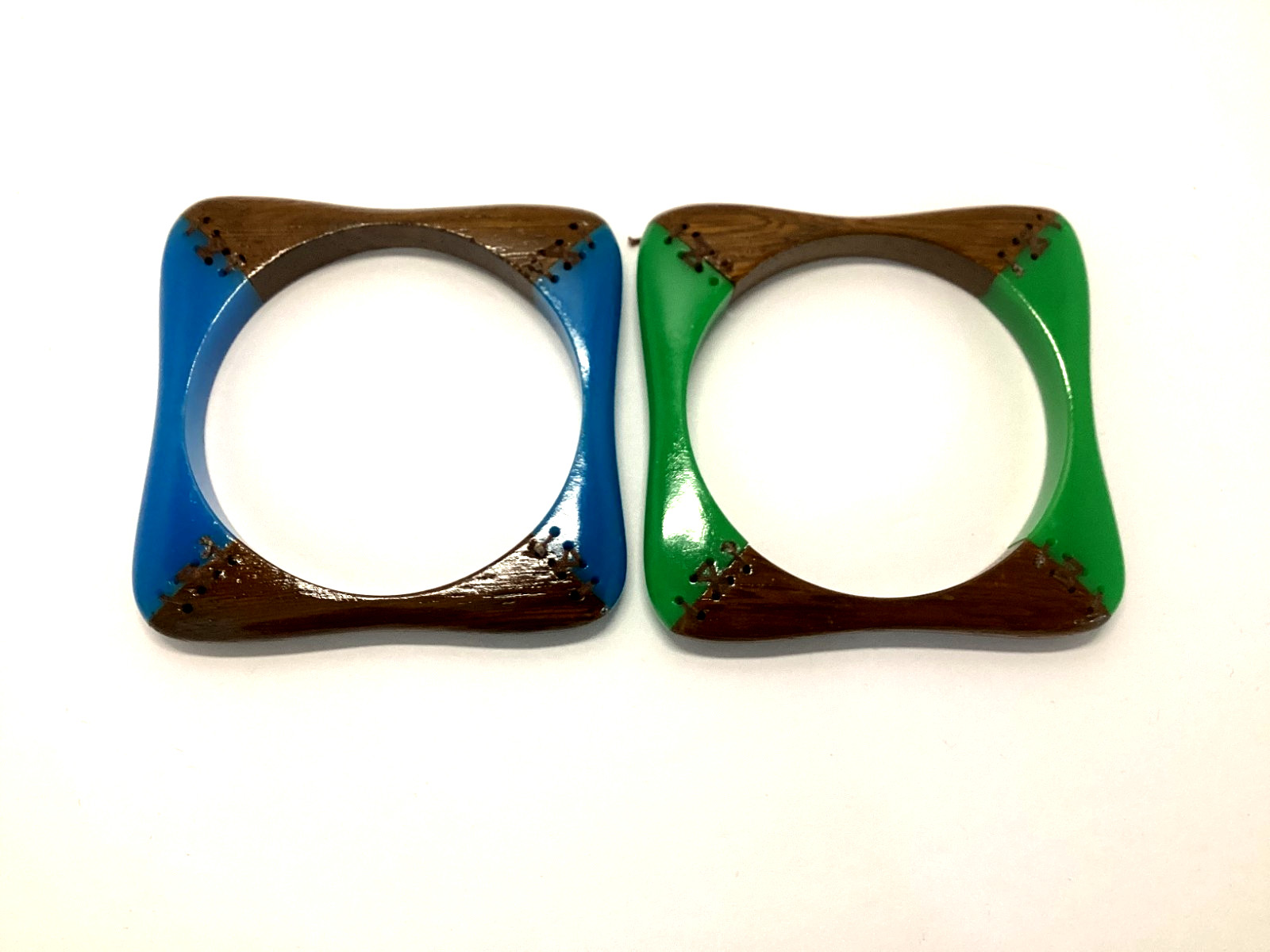 Vintage Lucite and Wood Chunky Bangle Bracelet Lot of 2 Unsigned