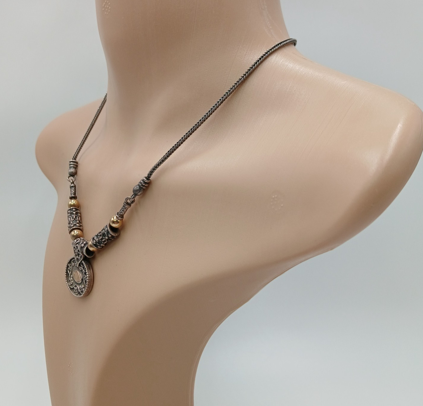 14K 925 Zanfeld Necklace 16in Sterling Silver Gold 24g tw Taxco Mexico Estate