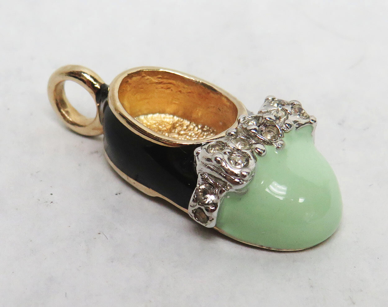 LIME GREEN & BLACK ENAMEL BABY SHOE CHARM / PENDANT