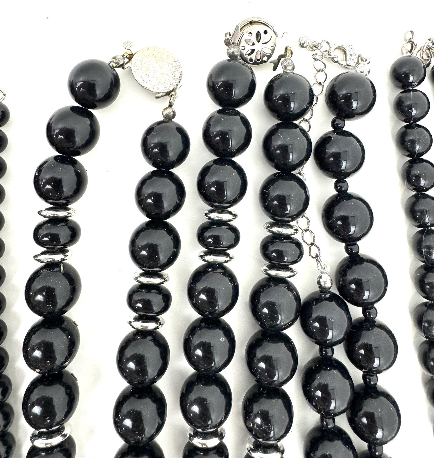 Lot 10 Black Beaded Necklaces Glass Acrylic Faceted Vintage Style Bulk