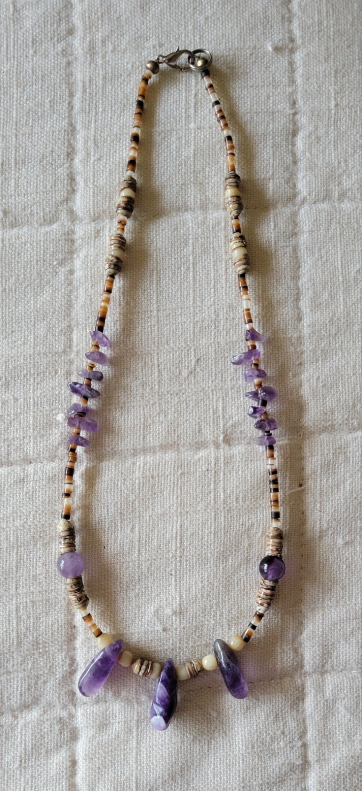 Handmade Chevron Amethyst Heishi Bead Necklace Vintage Earthy Boho Natural