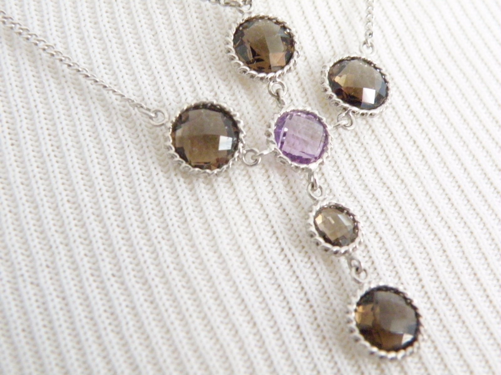 Vintage Sterling Silver 925 Natural Amethyst Lavalier Choker Necklace 16″