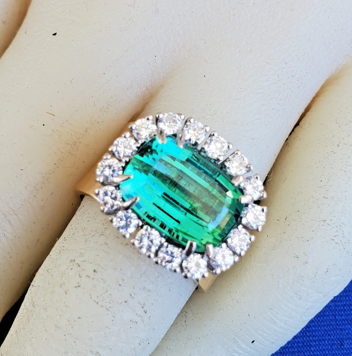 EARTH MINED Sea foam Blue Green PARAIBA Tourmaline DIAMOND Designer Deco Ring