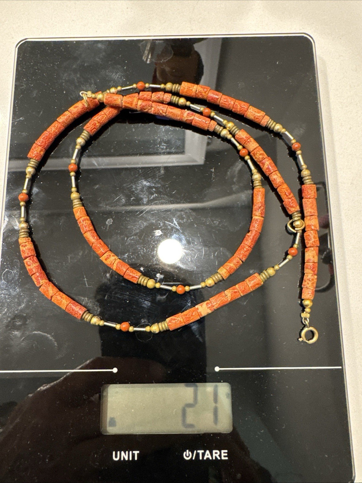 Vintage Natural Red Coral Red / Orange Hue Barrel Shape Gold Spacers 30”Necklace