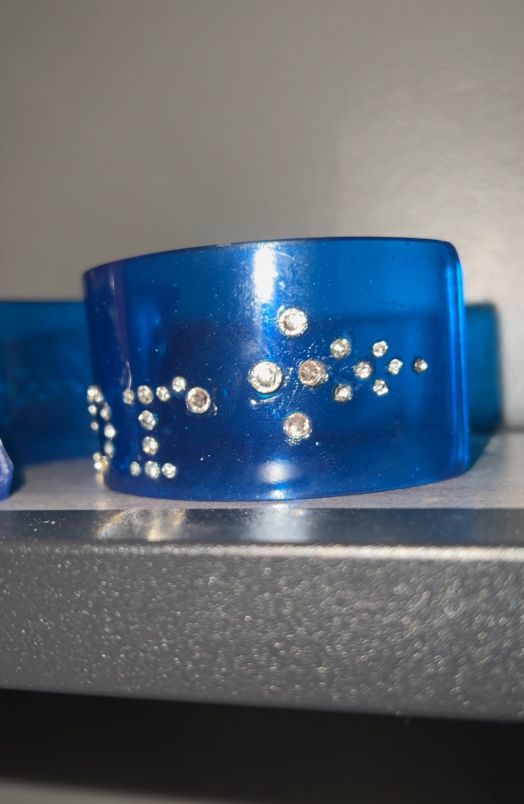 CHRISTIAN DIOR blue Lucite Cuff Bracelet with Rhinestones