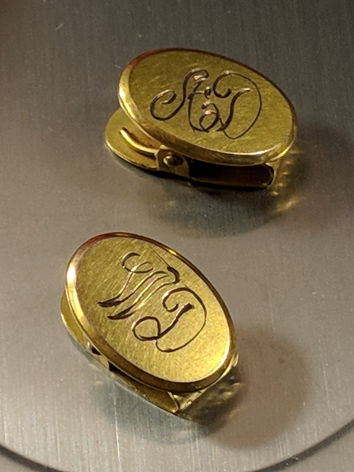Antique Foster Bailey F & B Tie Clip Estate Engraved Initial Cuff Links Insignia