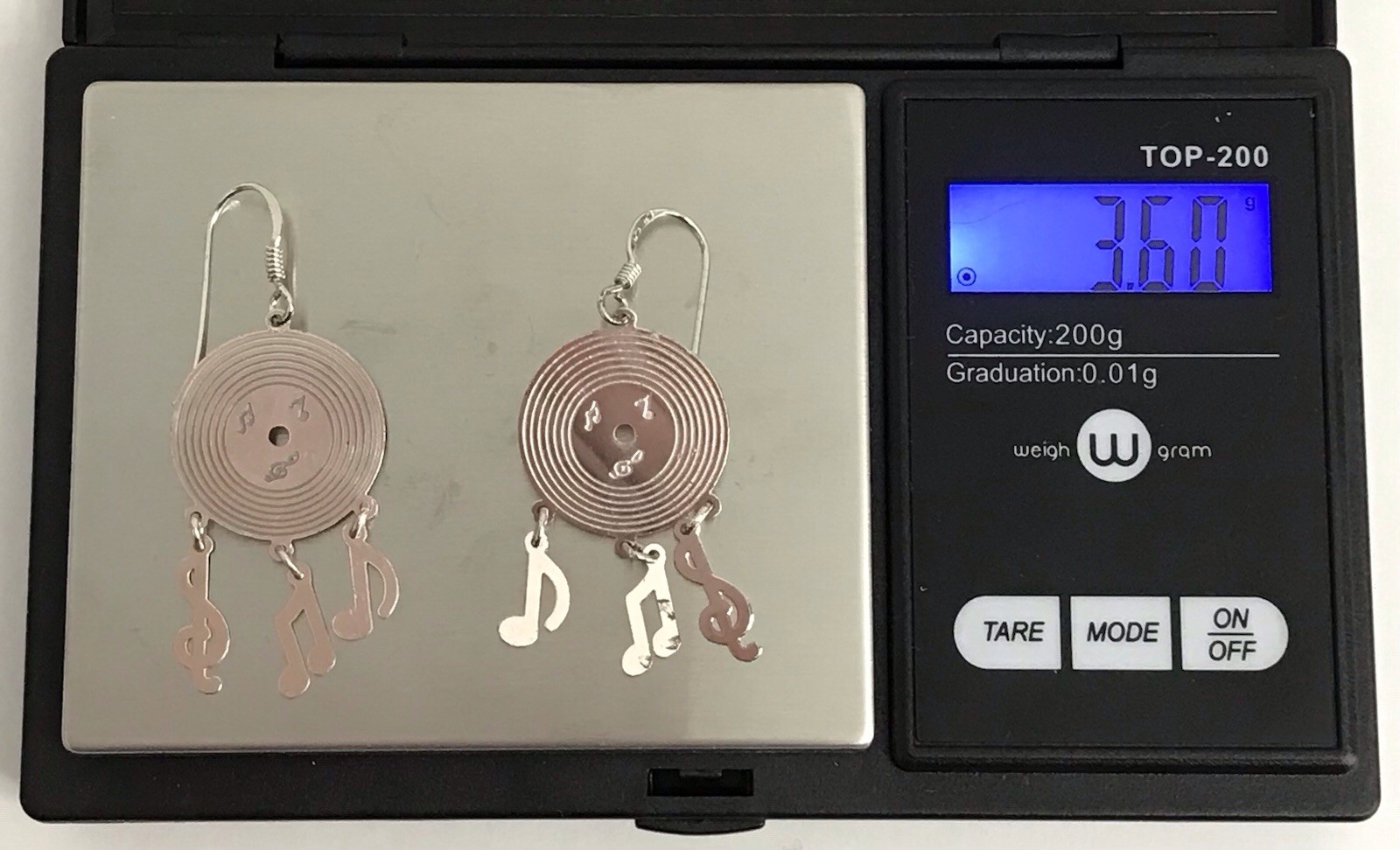 925 Sterling Silver Vinyl Record Earrings Music Notes Dangle Vintage Rock & Roll