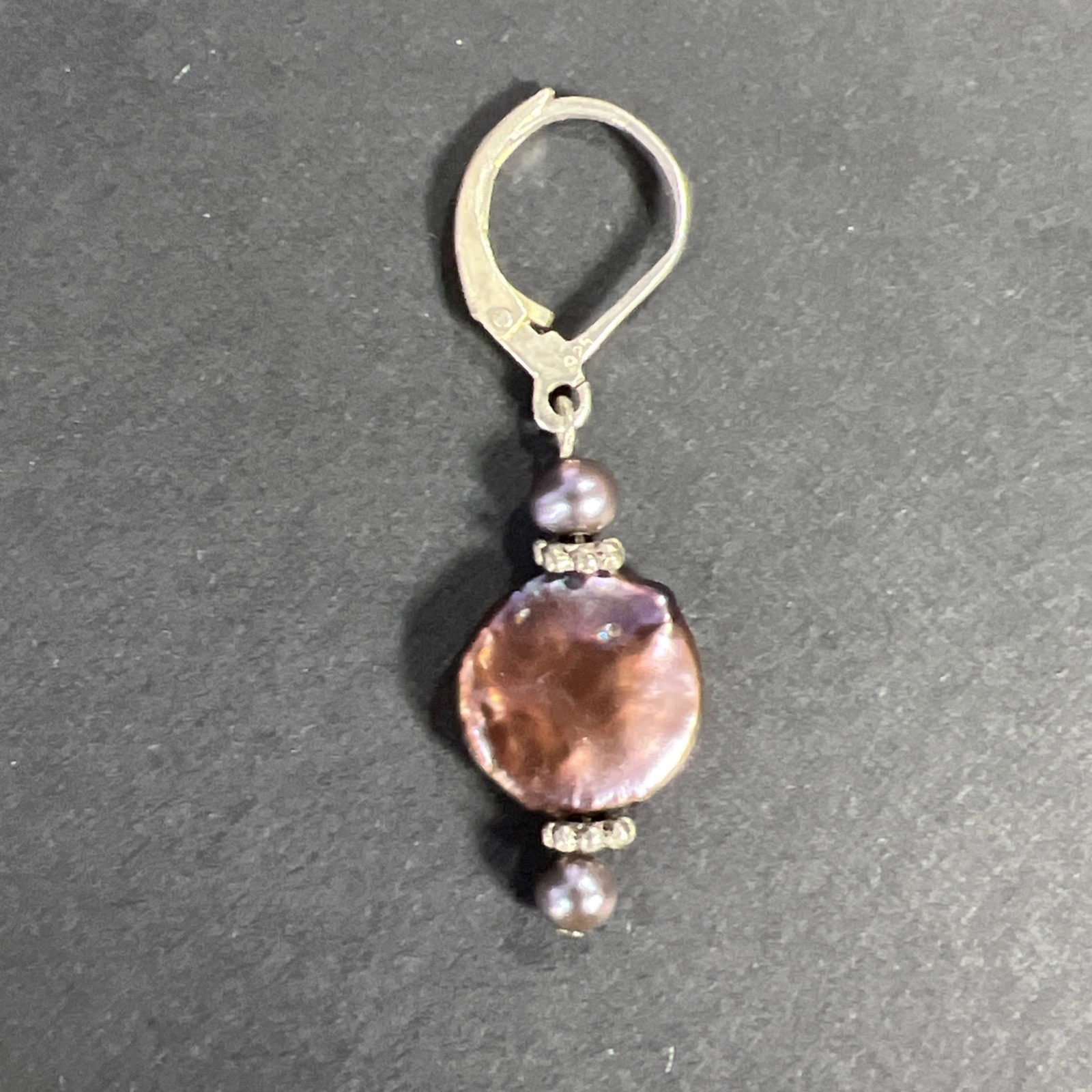 Purple Coin Pearl Sterling Silver 925 SINGLE Earring Dangle Drop Charm Vintage
