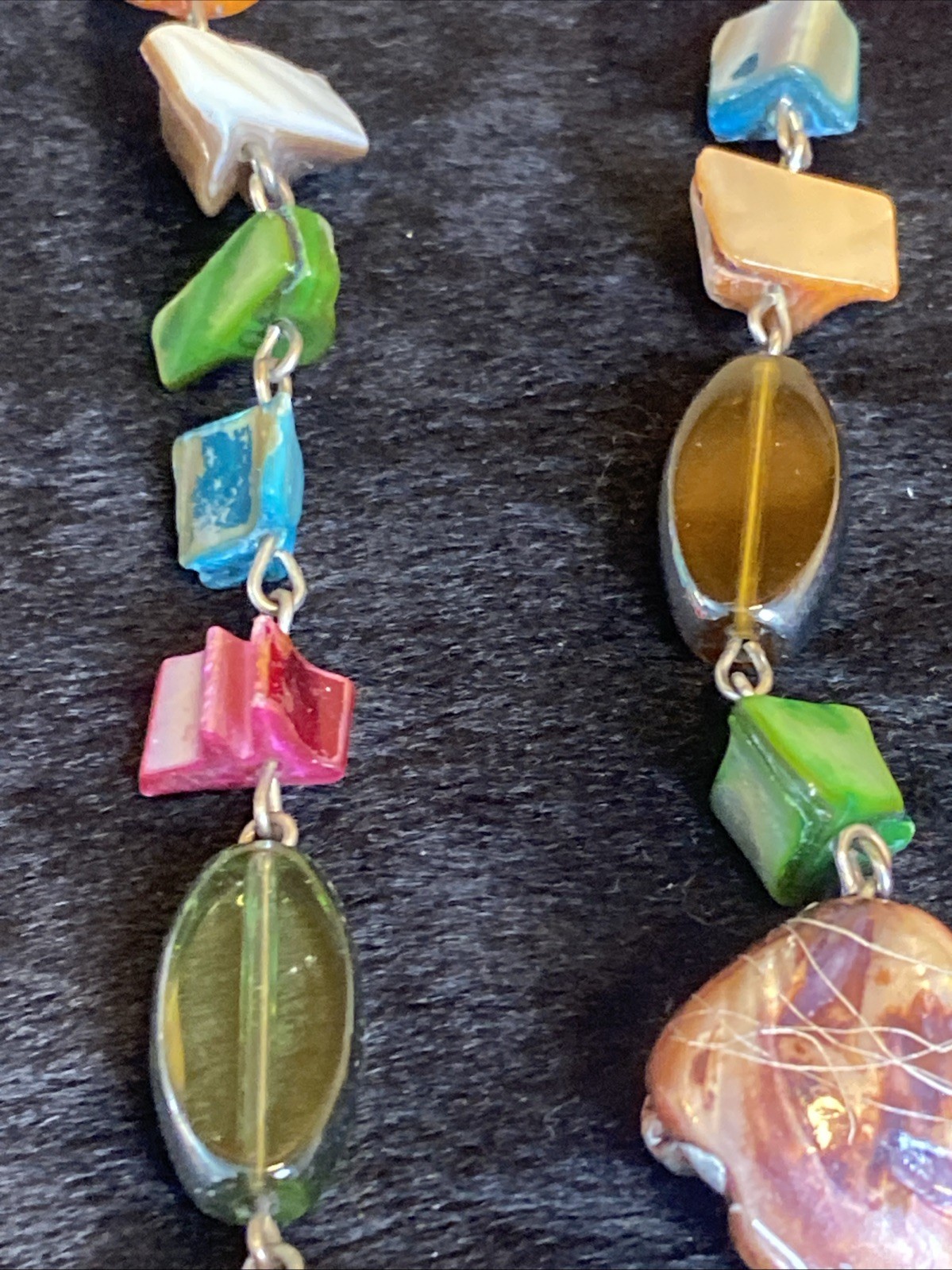 Necklace 38” Dyed Shells Veneer Multi Color Squares Dyed Shells Necklace