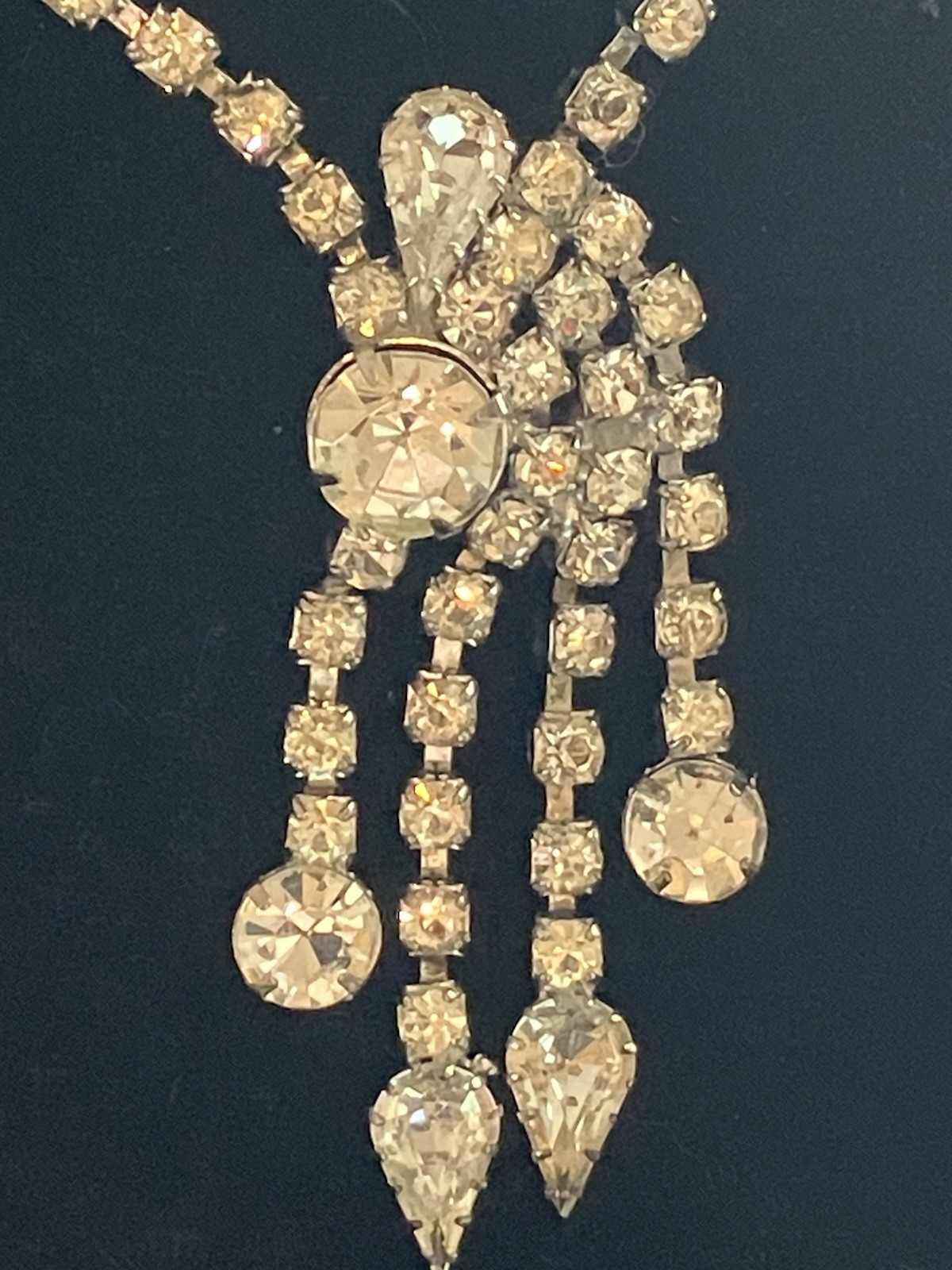 Vintage Silver Toned Rhinestone Jewelry Set Necklace, Earrings, and Brooch